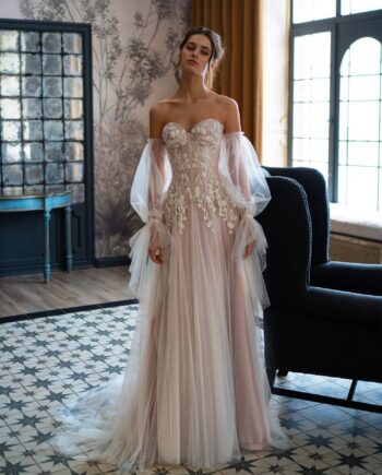 Pink Powder Wedding Dress with Sleeves