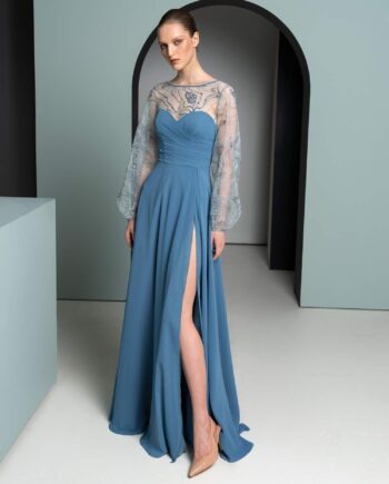 Gown with Sheer Lace Sleeves