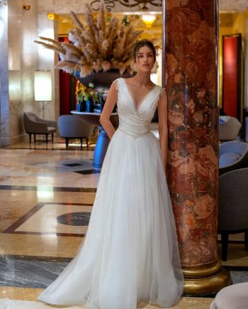 Pearl-Embellished Wedding Gown