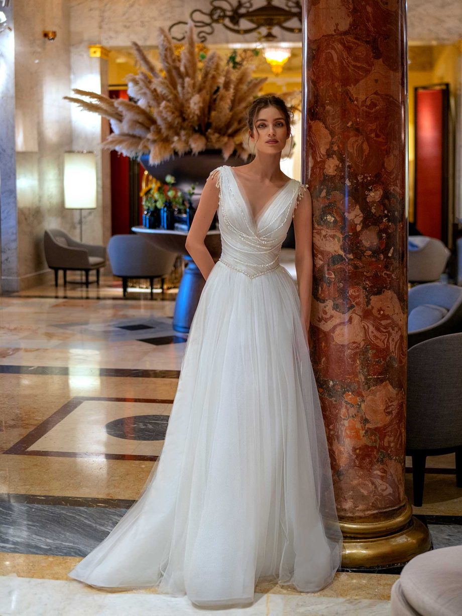 Pearl-Embellished Wedding Gown