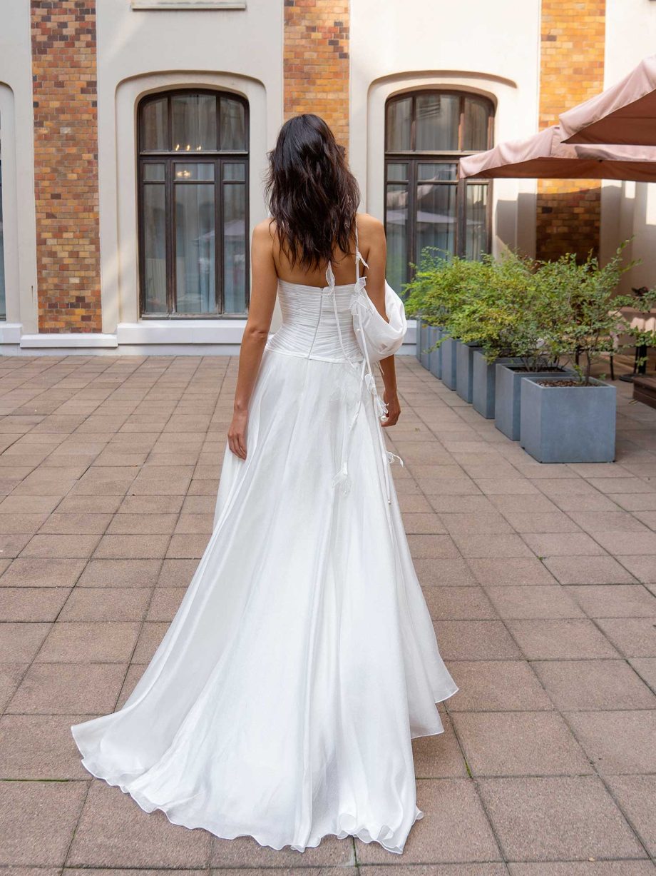 Asymmetrical organza bridal gown