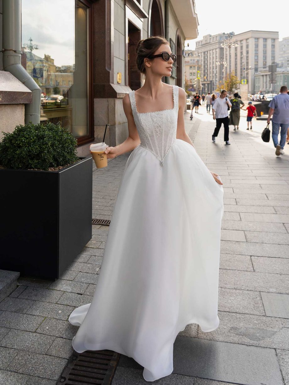 Basque waist bridal gown