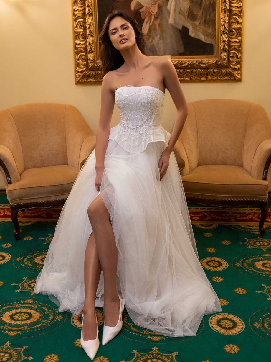 Bridal corset and skirt ensemble